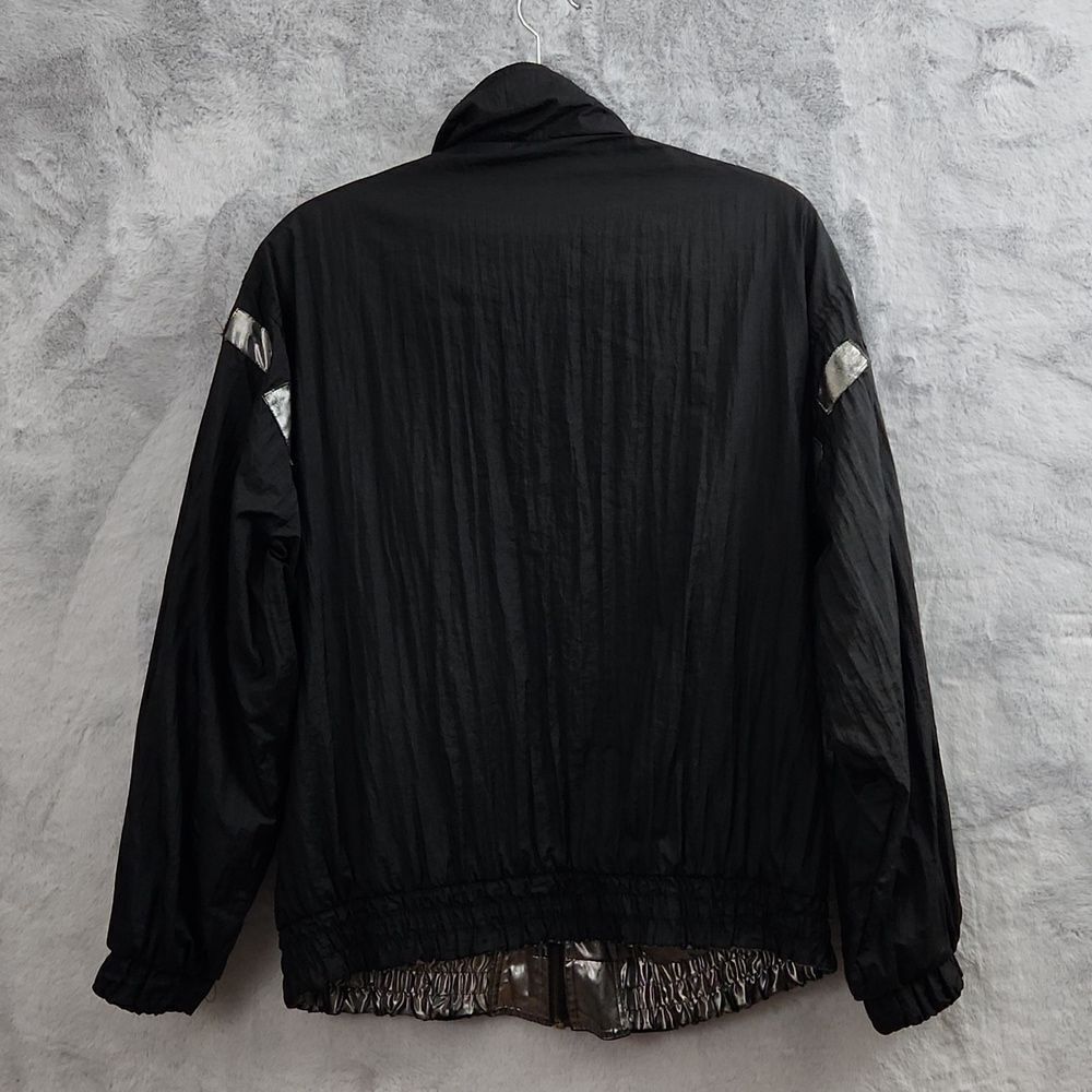 *Vintage Reversible Black Metallic Windbreaker Jacket Full Zip Oversized - Picture 2 of 11